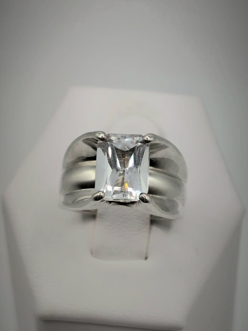 925 Sterling Silver Vintage Chapal Zenray Floating White Topaz Size 7 ~ 6.9g